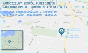 PORADNIA DERMATOLOGICZNA Z GABINETEM DIAGFNOSTYCZNO- ZABIEGOWYM - SAMODZIELNY ZESPÓŁ PUBLICZNYCH ZAKŁADÓW OPIEKI ZDROWOTNEJ W OLEŚNICY - UL. LUDWIKOWSKA 10,  OLEŚNICA