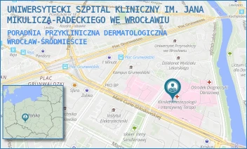 PORADNIA PRZYKLINICZNA DERMATOLOGICZNA - UNIWERSYTECKI SZPITAL KLINICZNY IM. JANA MIKULICZA-RADECKIEGO WE WROCŁAWIU - UL. TYTUSA CHAŁUBIŃSKIEGO 1,  WROCŁAW-ŚRÓDMIEŚCIE