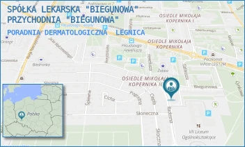 PORADNIA DERMATOLOGICZNA - SPÓŁKA LEKARSKA "BIEGUNOWA" PRZYCHODNIA "BIEGUNOWA" - UL. BIEGUNOWA 2,  LEGNICA
