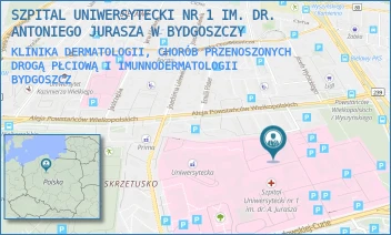 KLINIKA DERMATOLOGII, CHORÓB PRZENOSZONYCH DROGĄ PŁCIOWĄ I IMUNNODERMATOLOGII - SZPITAL UNIWERSYTECKI NR 1 IM. DR. ANTONIEGO JURASZA W BYDGOSZCZY - MARII SKŁODOWSKIEJ-CURIE 9,  BYDGOSZCZ