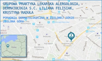 PORADNIA DERMATOLOGICZNA W ZIELONEJ GÓRZE - GRUPOWA PRAKTYKA LEKARSKA ALERGOLOGIA, DERMATOLOGIA S.C. LILIANA FELISIAK, KRYSTYNA RADUŁA - UL. BOHATERÓW WESTERPLATTE 9/133,  ZIELONA GÓRA