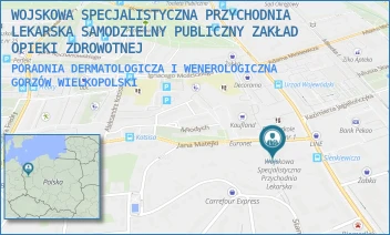 PORADNIA DERMATOLOGICZA I WENEROLOGICZNA - WOJSKOWA SPECJALISTYCZNA PRZYCHODNIA LEKARSKA SAMODZIELNY PUBLICZNY ZAKŁAD OPIEKI ZDROWOTNEJ - UL. HENRYKA SIENKIEWICZA 10-11,  GORZÓW WIELKOPOLSKI
