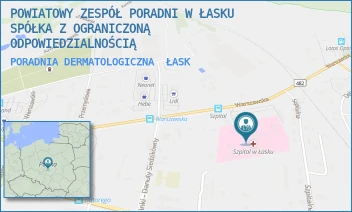 PORADNIA DERMATOLOGICZNA - POWIATOWY ZESPÓŁ PORADNI W ŁASKU SPÓŁKA Z OGRANICZONĄ ODPOWIEDZIALNOŚCIĄ - UL. WARSZAWSKA 62A,  ŁASK
