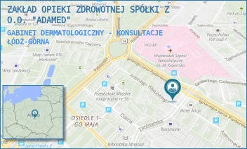 GABINET DERMATOLOGICZNY - KONSULTACJE - ZAKŁAD OPIEKI ZDROWOTNEJ SPÓŁKI Z O.O. "ADAMED" - UL. IGNACEGO PADEREWSKIEGO 11,  ŁÓDŹ-GÓRNA