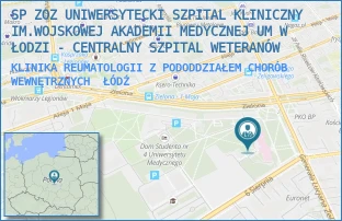 KLINIKA REUMATOLOGII Z PODODDZIAŁEM CHORÓB WEWNĘTRZNYCH - SP ZOZ UNIWERSYTECKI SZPITAL KLINICZNY NR 2 UNIWERSYTETU MEDYCZNEGO  W ŁODZI - PL. GEN. JÓZEFA HALLERA 1,  ŁÓDŹ