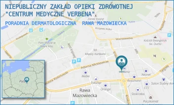 PORADNIA DERMATOLOGICZNA - NIEPUBLICZNY ZAKŁAD OPIEKI ZDROWOTNEJ "CENTRUM MEDYCZNE VERBENA" - UL. KRAKOWSKA 9,  RAWA MAZOWIECKA