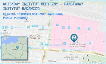 KLINIKA DERMATOLOGICZNA - WOJSKOWY INSTYTUT MEDYCZNY - PAŃSTWOWY INSTYTUT BADAWCZY - SZASERÓW 128,  WARSZAWA PRAGA-POŁUDNIE