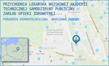 PORADNIA DERMATOLOGICZNA - PRZYCHODNIA LEKARSKA WOJSKOWEJ AKADEMII TECHNICZNEJ SAMODZIELNY PUBLICZNY ZAKŁAD OPIEKI ZDROWOTNEJ - KARTEZJUSZA 2,  WARSZAWA BEMOWO