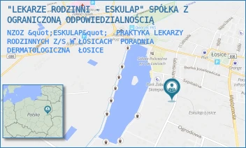 NZOZ "ESKULAP"  PRAKTYKA LEKARZY RODZINNYCH Z/S W ŁOSICACH  PORADNIA DERMATOLOGICZNA - "LEKARZE RODZINNI - ESKULAP" SPÓŁKA Z OGRANICZONĄ ODPOWIEDZIALNOŚCIĄ - NARUTOWICZA 5,  ŁOSICE