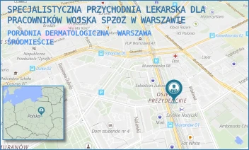 PORADNIA DERMATOLOGICZNA - SPECJALISTYCZNA PRZYCHODNIA LEKARSKA DLA PRACOWNIKÓW WOJSKA SPZOZ W WARSZAWIE - GEN. ANDERSA 16,  WARSZAWA ŚRÓDMIEŚCIE