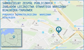 PORADNIA DERMATOLOGICZNA - SAMODZIELNY ZESPÓŁ PUBLICZNYCH ZAKŁADÓW LECZNICTWA OTWARTEGO WARSZAWA BIAŁOŁĘKA-TARGÓWEK - MILENIJNA 4,  WARSZAWA BIAŁOŁĘKA