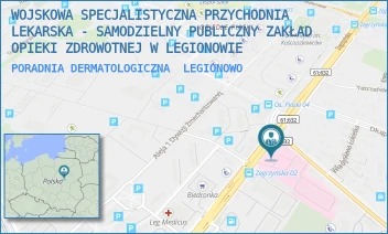 PORADNIA DERMATOLOGICZNA - WOJSKOWA SPECJALISTYCZNA PRZYCHODNIA LEKARSKA - SAMODZIELNY PUBLICZNY ZAKŁAD OPIEKI ZDROWOTNEJ W LEGIONOWIE - ZEGRZYŃSKA 8,  LEGIONOWO