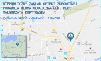 PORADNIA DERMATOLOGICZNA - NIEPUBLICZNY ZAKŁAD OPIEKI ZDROWOTNEJ PORADNIA DERMATOLOGICZNA LEK. MED. MAŁGORZATA KOPYTOWSKA - STRUMYKOWA 2,  WYSZKÓW
