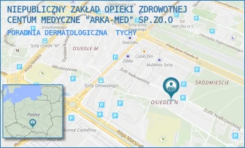 PORADNIA DERMATOLOGICZNA - NIEPUBLICZNY ZAKŁAD OPIEKI ZDROWOTNEJ CENTUM MEDYCZNE "ARKA-MED" SP.ZO.O - UL. ZOFII NAŁKOWSKIEJ 27,  TYCHY