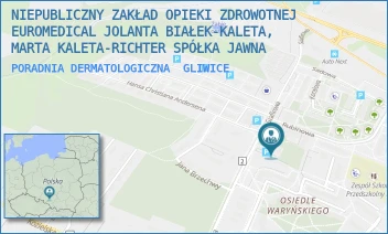PORADNIA DERMATOLOGICZNA - NIEPUBLICZNY ZAKŁAD OPIEKI ZDROWOTNEJ EUROMEDICAL JOLANTA BIAŁEK-KALETA, MARTA KALETA-RICHTER SPÓŁKA JAWNA - UL. SZAFIROWA 18,  GLIWICE