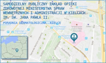 PORADNIA DERMATOLOGICZNA - SAMODZIELNY PUBLICZNY ZAKŁAD OPIEKI ZDROWOTNEJ MINISTERSTWA SPRAW WEWNĘTRZNYCH I ADMINISTRACJI W KIELCACH IM. ŚW. JANA PAWŁA II - WOJSKA POLSKIEGO 51,  KIELCE