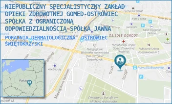 PORADNIA DERMATOLOGICZNA - NIEPUBLICZNY SPECJALISTYCZNY ZAKŁAD OPIEKI ZDROWOTNEJ GOMED-OSTROWIEC SPÓŁKA Z OGRANICZONĄ ODPOWIEDZIALNOŚCIĄ SPÓŁKA JAWNA - POLNA 9F,  OSTROWIEC ŚWIĘTOKRZYSKI