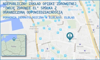 PORADNIA DERMATOLOGICZNA W ELBLĄGU - NIEPUBLICZNY ZAKŁAD OPIEKI ZDROWOTNEJ "TWOJE ZDROWIE EL" SPÓŁKA Z OGRANICZONĄ ODPOWIEDZIALNOŚCIĄ - ROBOTNICZA 79,  ELBLĄG