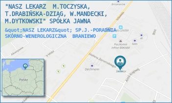"NASZ LEKARZ" SP.J.-PORADNIA SKÓRNO-WENEROLOGICZNA - "NASZ LEKARZ  M.TOCZYSKA, T.DRABIŃSKA-DZIĄG, W.MANDECKI, M.DYTKOWSKI" SPÓŁKA JAWNA - ŻEROMSKIEGO 14 A,  BRANIEWO