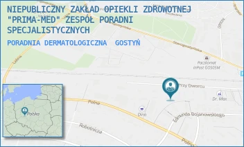 PORADNIA DERMATOLOGICZNA - NIEPUBLICZNY ZAKŁAD OPIEKLI ZDROWOTNEJ "PRIMA-MED" ZESPÓŁ PORADNI SPECJALISTYCZNYCH - PRZY DWORCU 8A,  GOSTYŃ