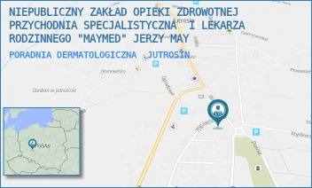 PORADNIA DERMATOLOGICZNA - NIEPUBLICZNY ZAKŁAD OPIEKI ZDROWOTNEJ PRZYCHODNIA SPECJALISTYCZNA  I LEKARZA RODZINNEGO "MAYMED" JERZY MAY W SPADKU - 700-LECIA 1,  JUTROSIN