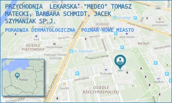 PORADNIA DERMATOLOGICZNA - PRZYCHODNIA  LEKARSKA  MEDEO TOMASZ MATECKI, JACEK SZYMANIAK SPÓŁKA JAWNA - OS.RZECZYPOSPOLITEJ 6,  POZNAŃ-NOWE MIASTO