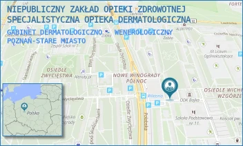 GABINET DERMATOLOGICZNO - WENEROLOGICZNY - NIEPUBLICZNY ZAKŁAD OPIEKI ZDROWOTNEJ SPECJALISTYCZNA OPIEKA DERMATOLOGICZNA - OS. WICHROWE WZGÓRZE 122,  POZNAŃ-STARE MIASTO