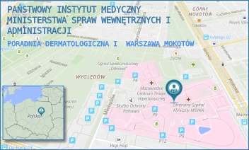 PORADNIA DERMATOLOGICZNA I - PAŃSTWOWY INSTYTUT MEDYCZNY MINISTERSTWA SPRAW WEWNĘTRZNYCH I ADMINISTRACJI - WOŁOSKA 137,  WARSZAWA MOKOTÓW